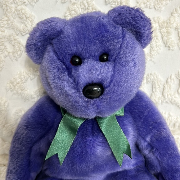 TY Beanie Babies 2000 Purple 12” Stuff Animal with green bow. - Picture 3 of 10